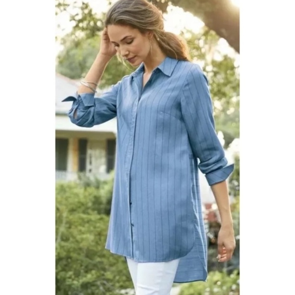 Soft Surroundings women M tunic top Madison tencel shirt tunic Chambray western